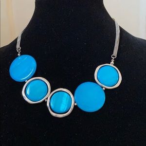 New Kenneth Cole Teal Silver Stone Circle Necklace